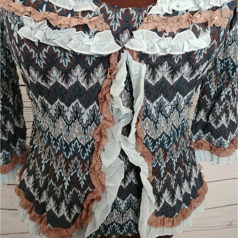 Alberto Makali Blue Brown Ruffled Cardigan Set - Picture 5 of 9
